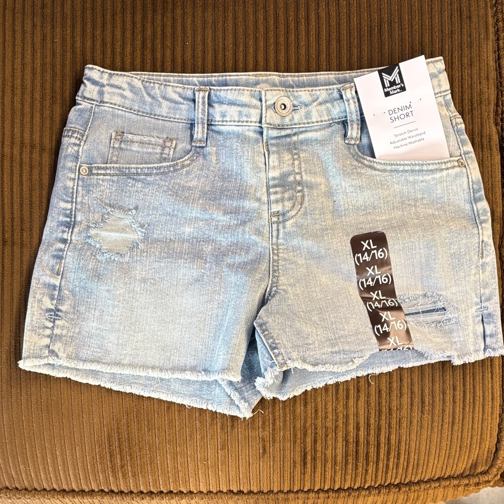 Girls Adjustable Distressed Denim Shorts